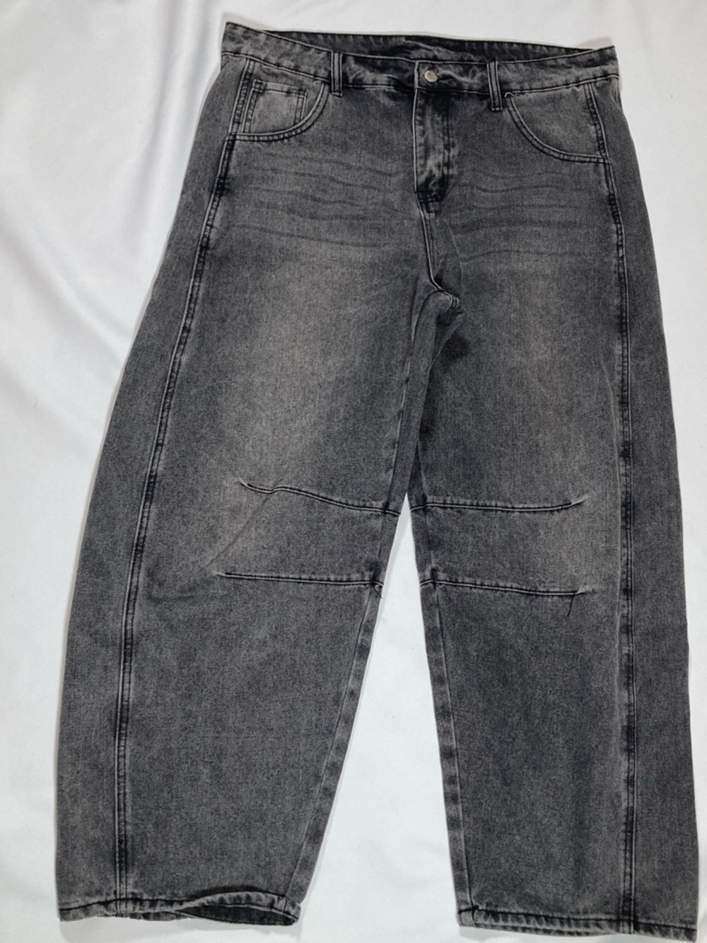 HUNGSON Grey Faded Barrel Leg Jeans - Baggy Wide Leg #Y2K #Skater #Grunge